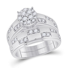 Load image into Gallery viewer, 14kt White Gold His Hers Round Diamond Cluster Wedding Set 1 Cttw - Front View