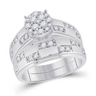 14kt White Gold His Hers Round Diamond Cluster Wedding Set 1 Cttw - Front View