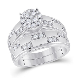 14kt White Gold His Hers Round Diamond Cluster Wedding Set 1 Cttw | Eternal Love Collection - Splendid Jewellery