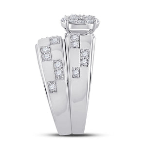 14kt White Gold His Hers Round Diamond Cluster Wedding Set 1 Cttw | Eternal Love Collection - Splendid Jewellery