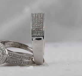 14kt White Gold His Hers Round Diamond Cluster Wedding Set - Eternal Love - Top View