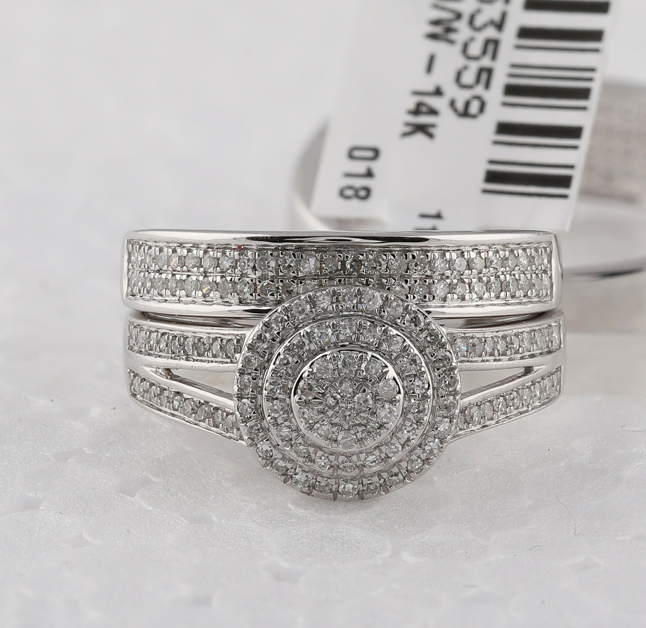14kt White Gold His Hers Round Diamond Cluster Wedding Set - Eternal Love - Splendid Jewellery