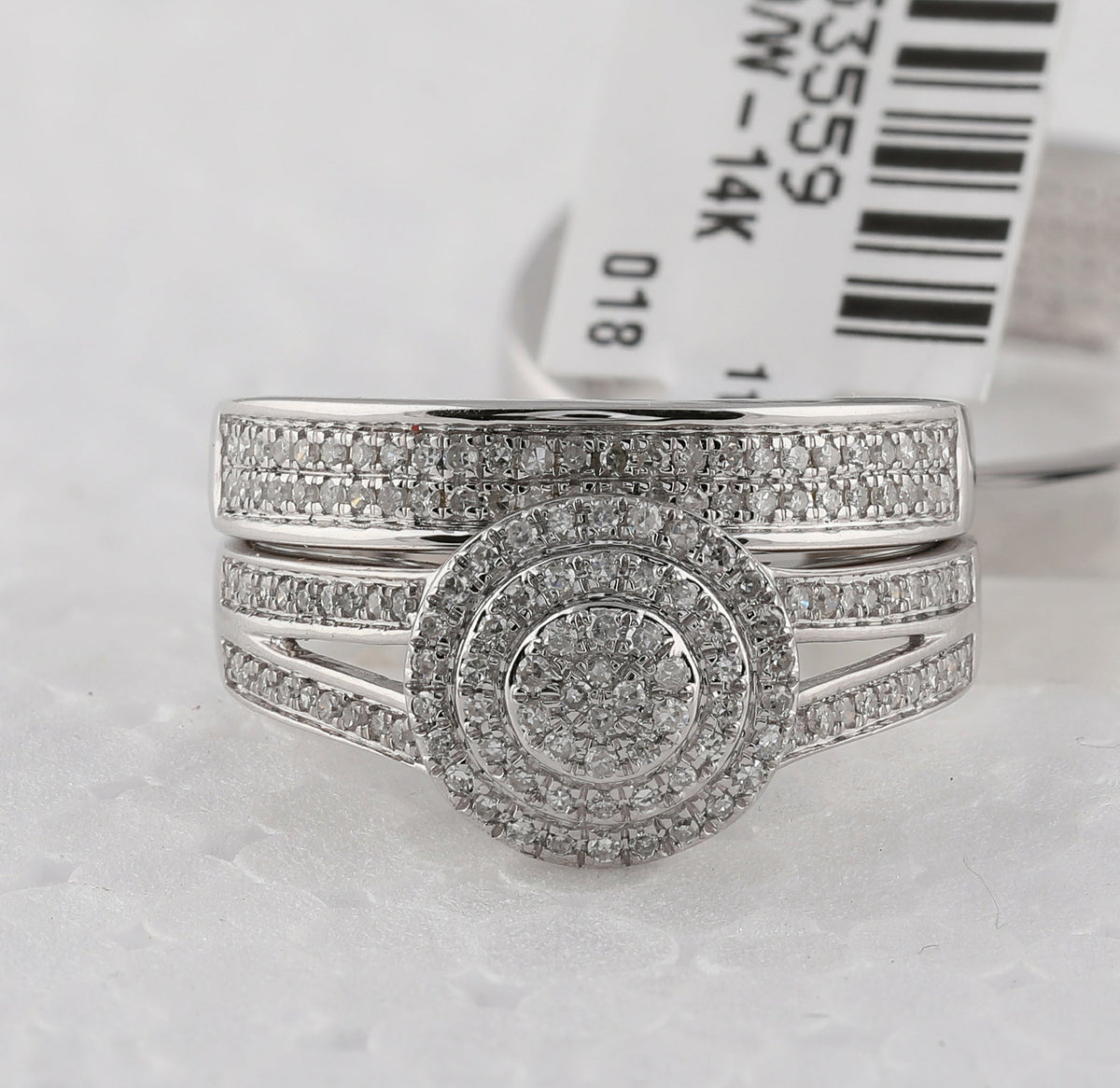 14kt White Gold His Hers Round Diamond Cluster Wedding Set - Eternal Love - Splendid Jewellery