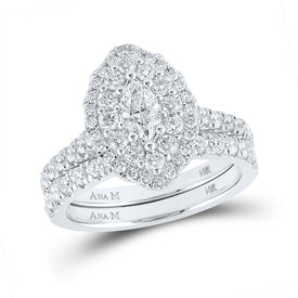 14kt White Gold Majestic Marquise Diamond Bridal Wedding Ring Band Set 1 - 3/8 Cttw - Splendid Jewellery