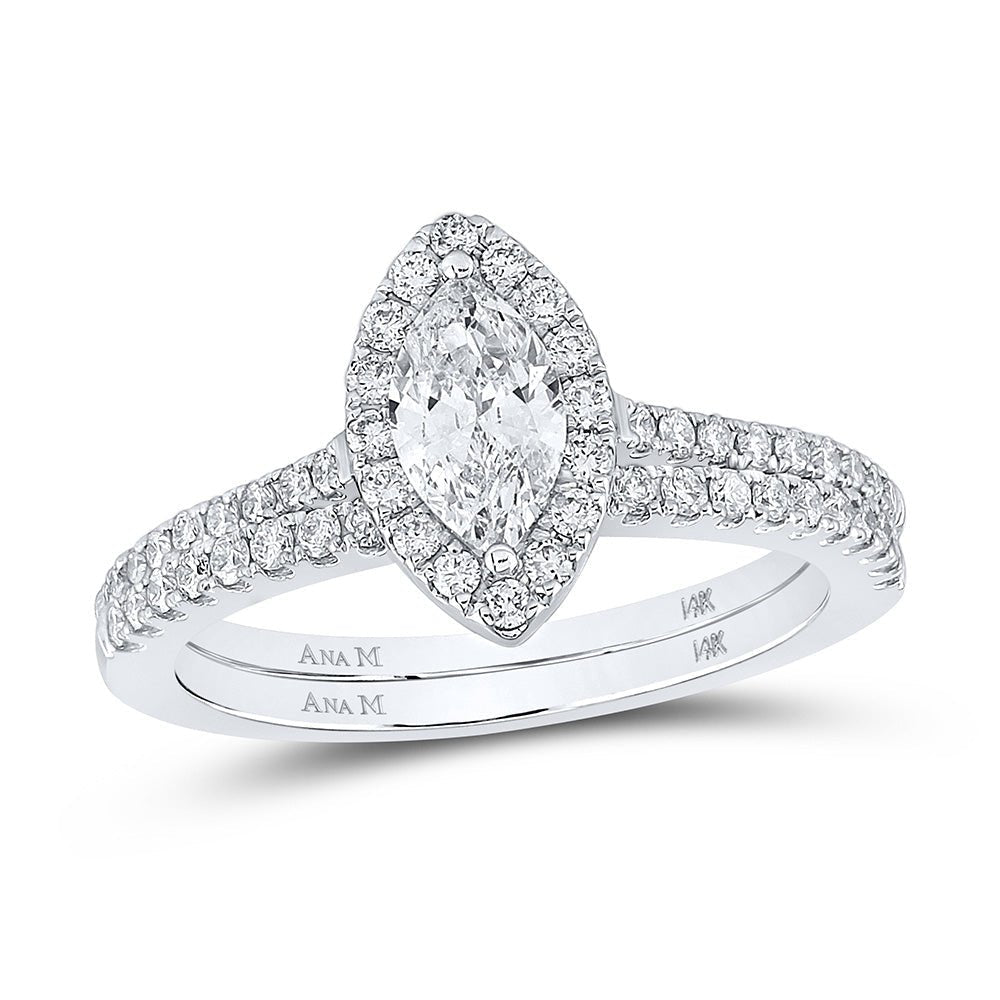 14kt White Gold Marquise Diamond Halo Bridal Wedding Ring Band Set - The Enchanting Elegance - Splendid Jewellery