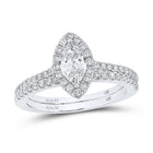 14kt White Gold Marquise Diamond Halo Bridal Wedding Ring Band Set - The Enchanting Elegance - Splendid Jewellery