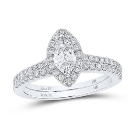 14kt White Gold Marquise Diamond Halo Bridal Wedding Ring Band Set - The Enchanting Elegance - Splendid Jewellery