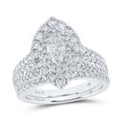 14kt White Gold Marquise Diamond Halo Bridal Wedding Ring Band Set with Blue Sapphire Accent - Splendid Jewellery