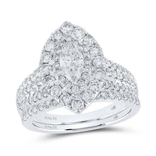Load image into Gallery viewer, 14kt White Gold Marquise Diamond Halo Bridal Wedding Ring Band Set with Blue Sapphire Accent - Splendid Jewellery