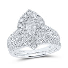 14kt White Gold Marquise Diamond Halo Bridal Wedding Ring Band Set with Blue Sapphire Accent - Splendid Jewellery