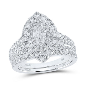 14kt White Gold Marquise Diamond Halo Bridal Wedding Ring Band Set with Blue Sapphire Accent - Splendid Jewellery