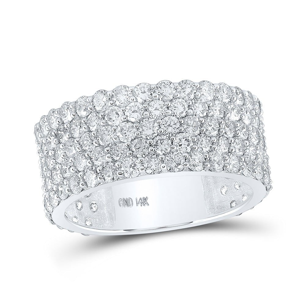 14kt White Gold Men's Round Diamond 5 - Row Pave Band Ring - A Dazzling Display of Elegance - Splendid Jewellery