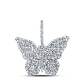 14kt White Gold Men's Round Diamond Butterfly Charm Pendant - 1.5 Cttw - Splendid Jewellery