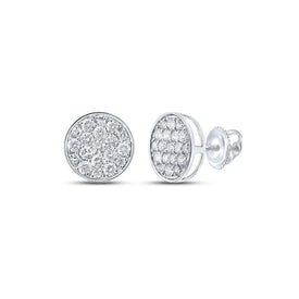14kt White Gold Men's Round Diamond Button Cluster Earrings - Exquisite Brilliance - Splendid Jewellery