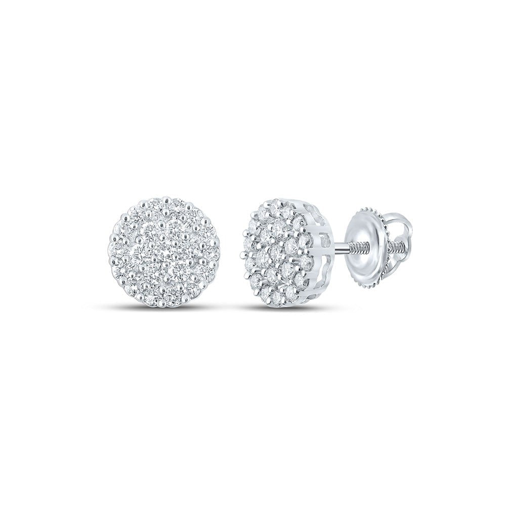 14kt White Gold Men's Round Diamond Cluster Earrings - 1 Cttw | Dazzling Diamond Delight - Splendid Jewellery