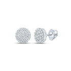 14kt White Gold Men's Round Diamond Cluster Earrings - 1 Cttw | Dazzling Diamond Delight - Splendid Jewellery