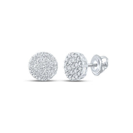 14kt White Gold Men's Round Diamond Cluster Earrings - 1 Cttw | Dazzling Diamond Delight - Splendid Jewellery
