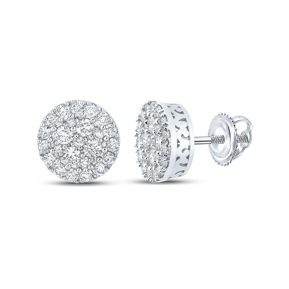 14kt White Gold Men's Round Diamond Cluster Earrings - 5/8 Cttw | Dazzling Brilliance - Splendid Jewellery