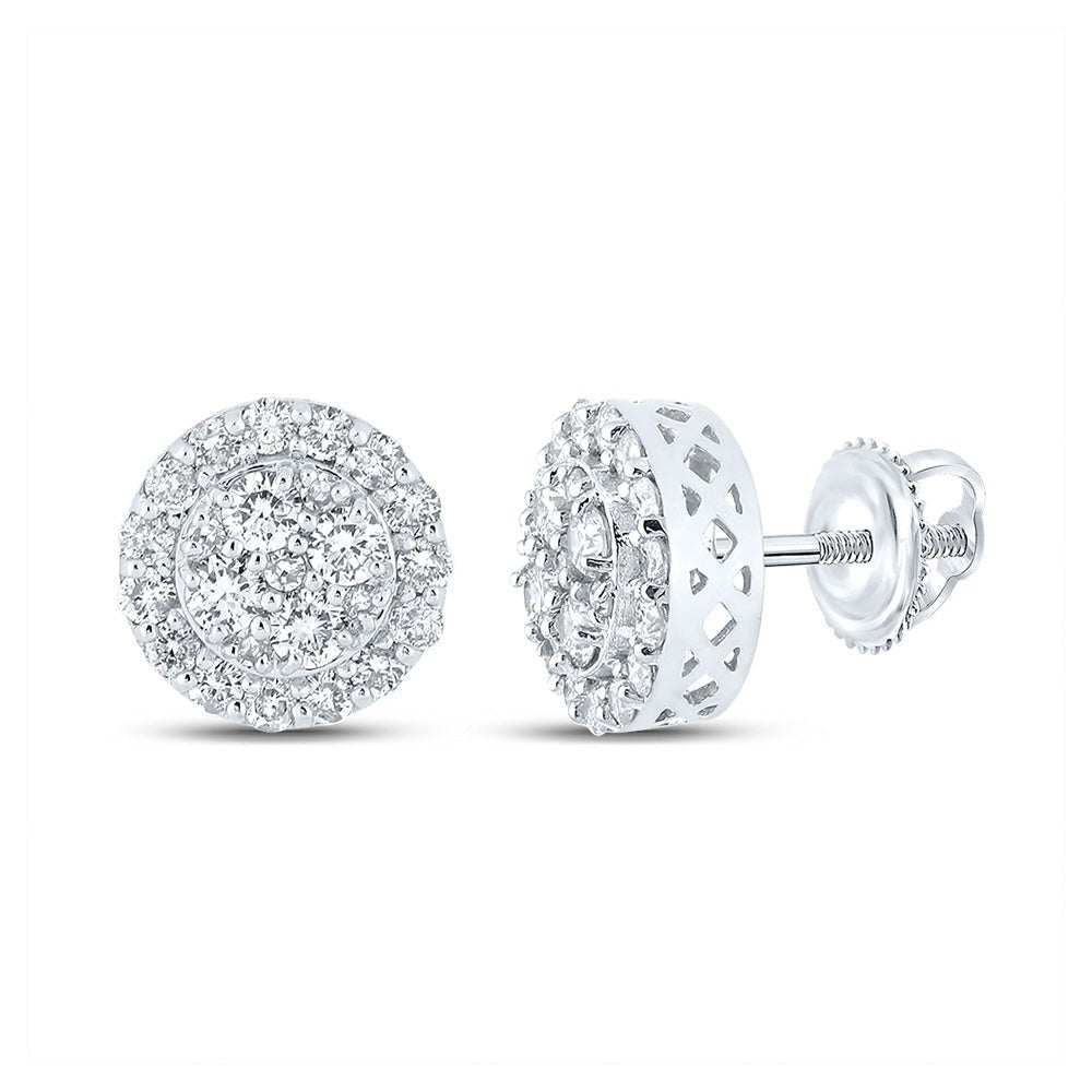 14kt White Gold Men's Round Diamond Cluster Earrings - 7/8 Ct.t.w. - Exquisite Brilliance - Splendid Jewellery