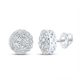 14kt White Gold Men's Round Diamond Cluster Earrings - 7/8 Ct.t.w. - Exquisite Brilliance - Splendid Jewellery