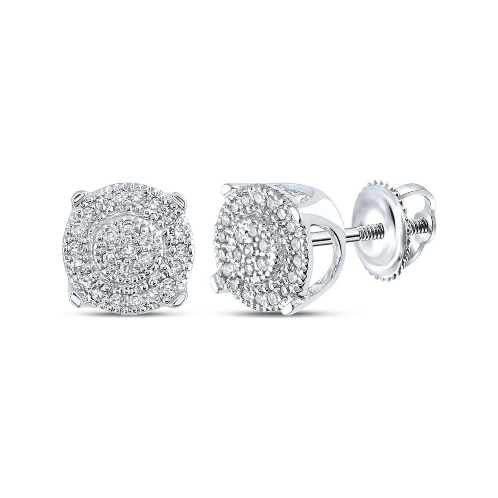 14kt White Gold Men's Round Diamond Cluster Earrings - A Dazzling Statement of Style and Elegance - Splendid Jewellery