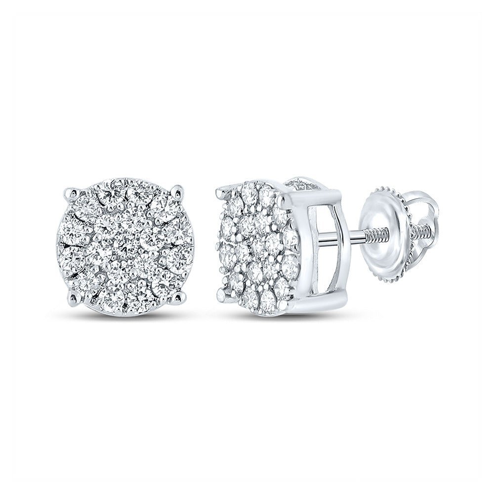 14kt White Gold Men's Round Diamond Cluster Earrings: A Dazzling Statement of Style and Sophistication - Splendid Jewellery