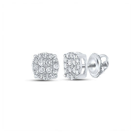 14kt White Gold Men's Round Diamond Cluster Earrings - Captivating Brilliance - Splendid Jewellery