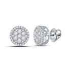 14kt White Gold Men's Round Diamond Cluster Earrings - Captivating Brilliance - Splendid Jewellery