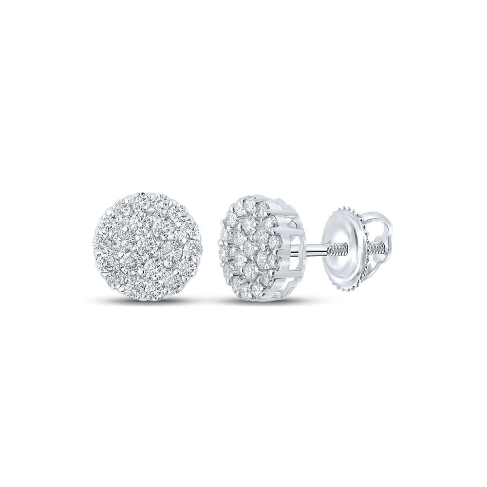 14kt White Gold Men's Round Diamond Cluster Earrings - Captivating Brilliance - Splendid Jewellery