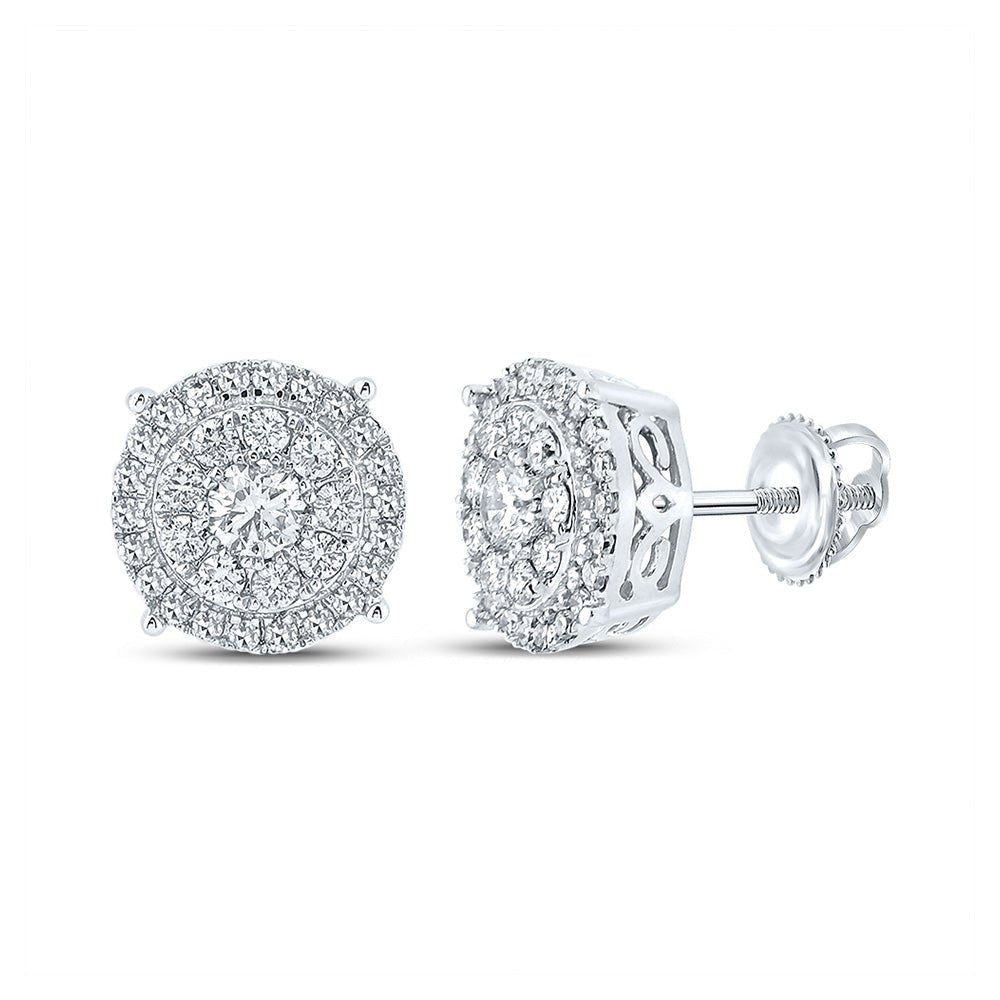 14kt White Gold Men's Round Diamond Cluster Earrings - Captivating Brilliance - Splendid Jewellery