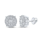 14kt White Gold Men's Round Diamond Cluster Earrings - Captivating Brilliance - Splendid Jewellery