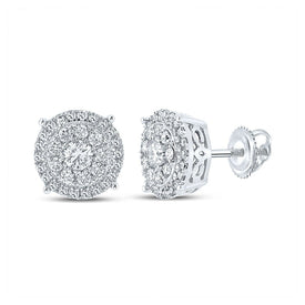 14kt White Gold Men's Round Diamond Cluster Earrings - Captivating Brilliance - Splendid Jewellery