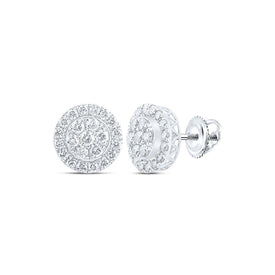 14kt White Gold Men's Round Diamond Cluster Earrings - Exquisite Brilliance - Splendid Jewellery