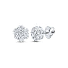 14kt White Gold Men's Round Diamond Flower Cluster Earrings - 1 Cttw | Exquisite Blooms - Splendid Jewellery