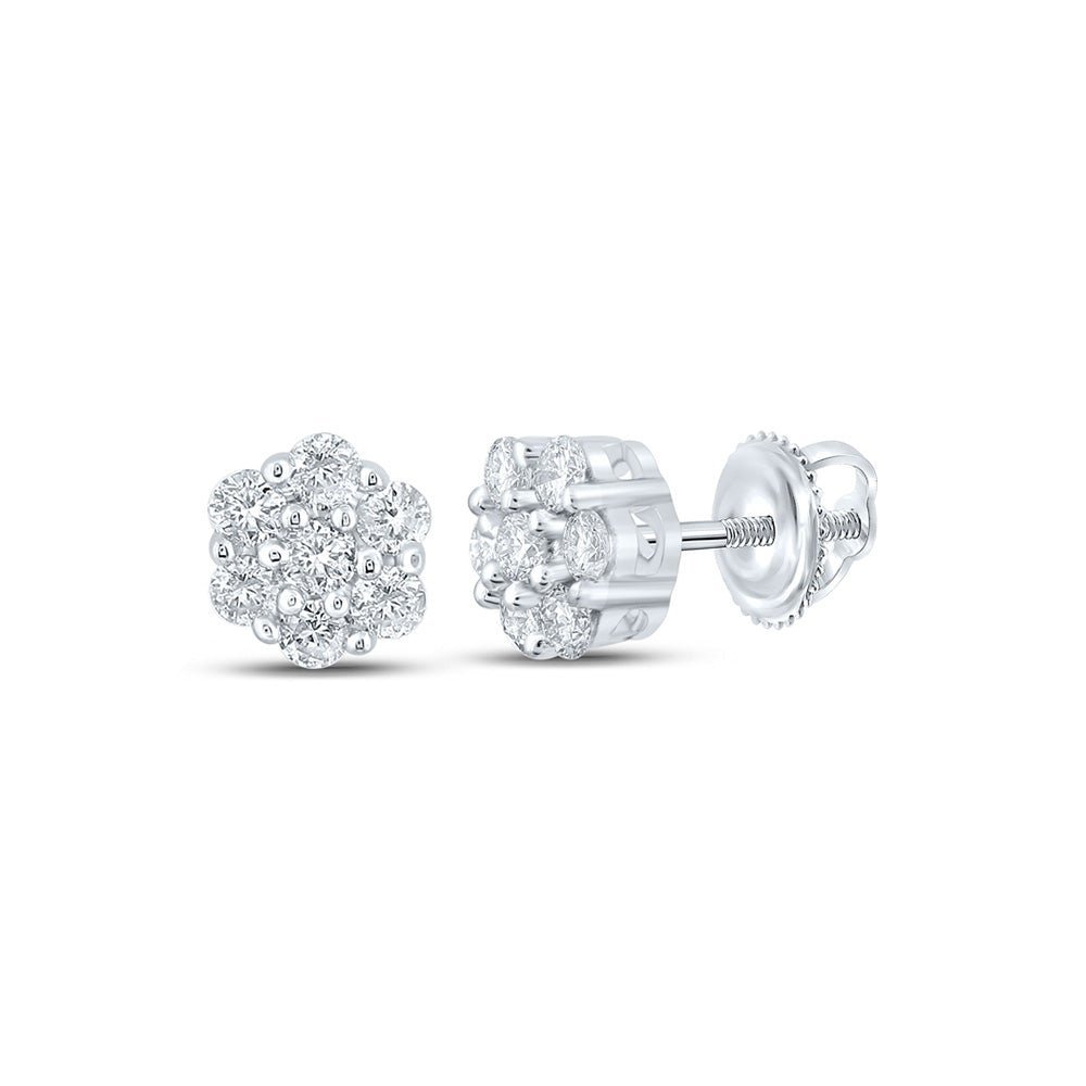 14kt White Gold Men's Round Diamond Flower Cluster Earrings - 1/4 Cttw | Dazzling Blooms - Splendid Jewellery