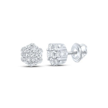Load image into Gallery viewer, 14kt White Gold Men's Round Diamond Flower Cluster Earrings - 1/4 Cttw | Dazzling Blooms - Splendid Jewellery