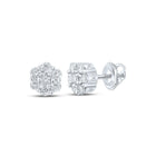 14kt White Gold Men's Round Diamond Flower Cluster Earrings - 1/4 Cttw | Dazzling Blooms - Splendid Jewellery