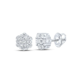 14kt White Gold Men's Round Diamond Flower Cluster Earrings - 1/4 Cttw | Dazzling Blooms - Splendid Jewellery
