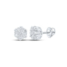 14kt White Gold Men's Round Diamond Flower Cluster Earrings - A Captivating Statement of Masculine Elegance - Splendid Jewellery