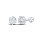 14kt White Gold Men's Round Diamond Flower Cluster Earrings - A Captivating Statement of Masculine Elegance - Splendid Jewellery