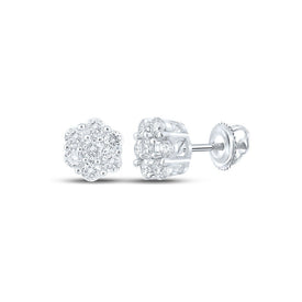14kt White Gold Men's Round Diamond Flower Cluster Earrings - A Captivating Statement of Masculine Elegance - Splendid Jewellery