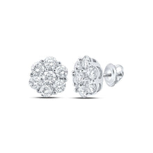 Load image into Gallery viewer, 14kt White Gold Men's Round Diamond Flower Cluster Earrings - Exquisite Brilliance - Splendid Jewellery