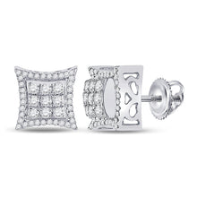 Load image into Gallery viewer, 14kt White Gold Men's Round Diamond Kite Square Earrings - 5/8 Cttw | Exquisite Diamond Jewelry - Splendid Jewellery