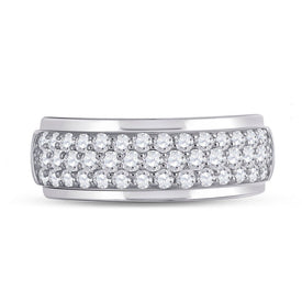14kt White Gold Men's Round Diamond Pave Band Ring - Exquisite Brilliance - Front View