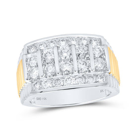 14kt White Gold Mens Round Diamond Ribbed Shank Band Ring 2 Cttw | Majestic Masculine Brilliance - Splendid Jewellery