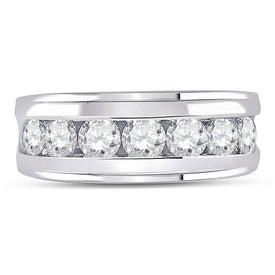 14kt White Gold Men's Round Diamond Single Row Band Ring 2 Cttw - A Dazzling Statement of Masculine Elegance - Front View