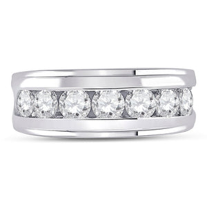 14kt White Gold Men's Round Diamond Single Row Band Ring 2 Cttw - A Dazzling Statement of Masculine Elegance - Splendid Jewellery