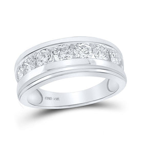 14kt White Gold Men's Round Diamond Single Row Band Ring 2 Cttw - A Dazzling Statement of Masculine Elegance - Top View