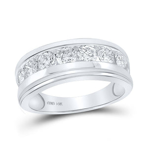 14kt White Gold Men's Round Diamond Single Row Band Ring 2 Cttw - A Dazzling Statement of Masculine Elegance - Splendid Jewellery