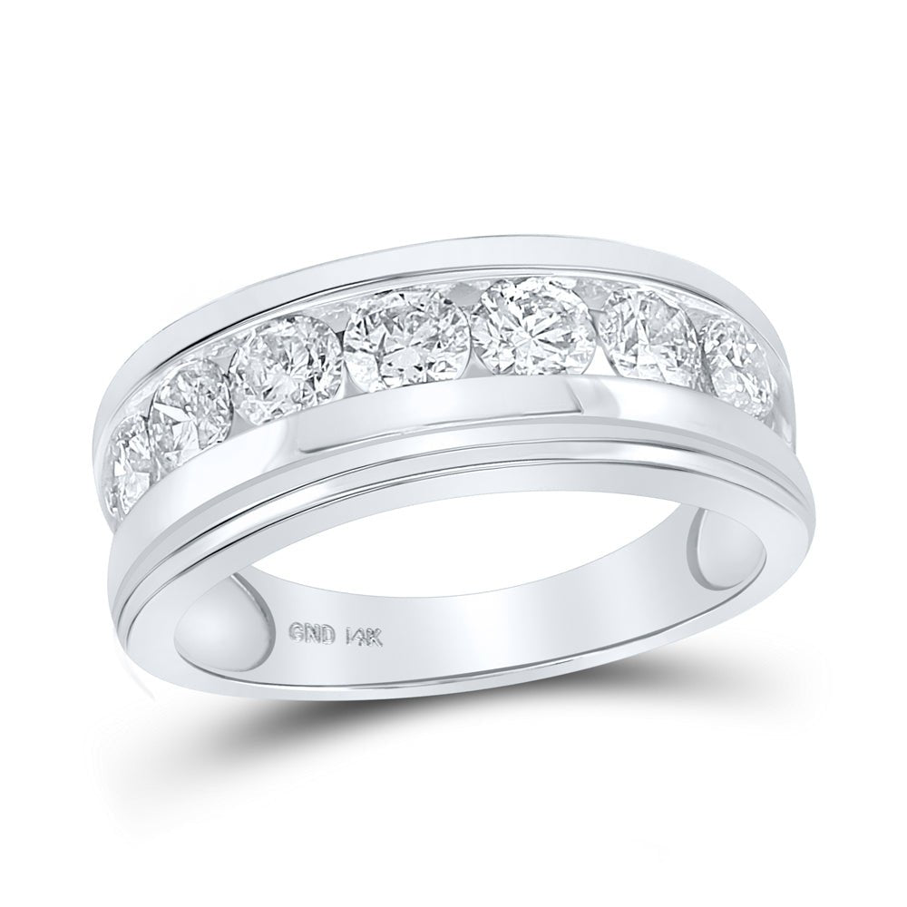 14kt White Gold Men's Round Diamond Single Row Band Ring 2 Cttw - A Dazzling Statement of Masculine Elegance - Splendid Jewellery